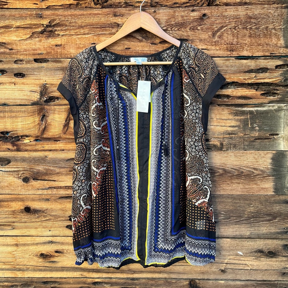 STUDIO | NWT Black and Blue Patterned Blouse 1X